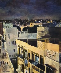 Israr Hussain, Night Scene Shahi Mohalla, 24 x 32 Inch, Oil on Borad, Cityscape Painting, AC-ISHN-004